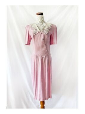 Vintage 1980s Pink Dress Lace Collar - Jane Schaffhausen for Belle France size 1